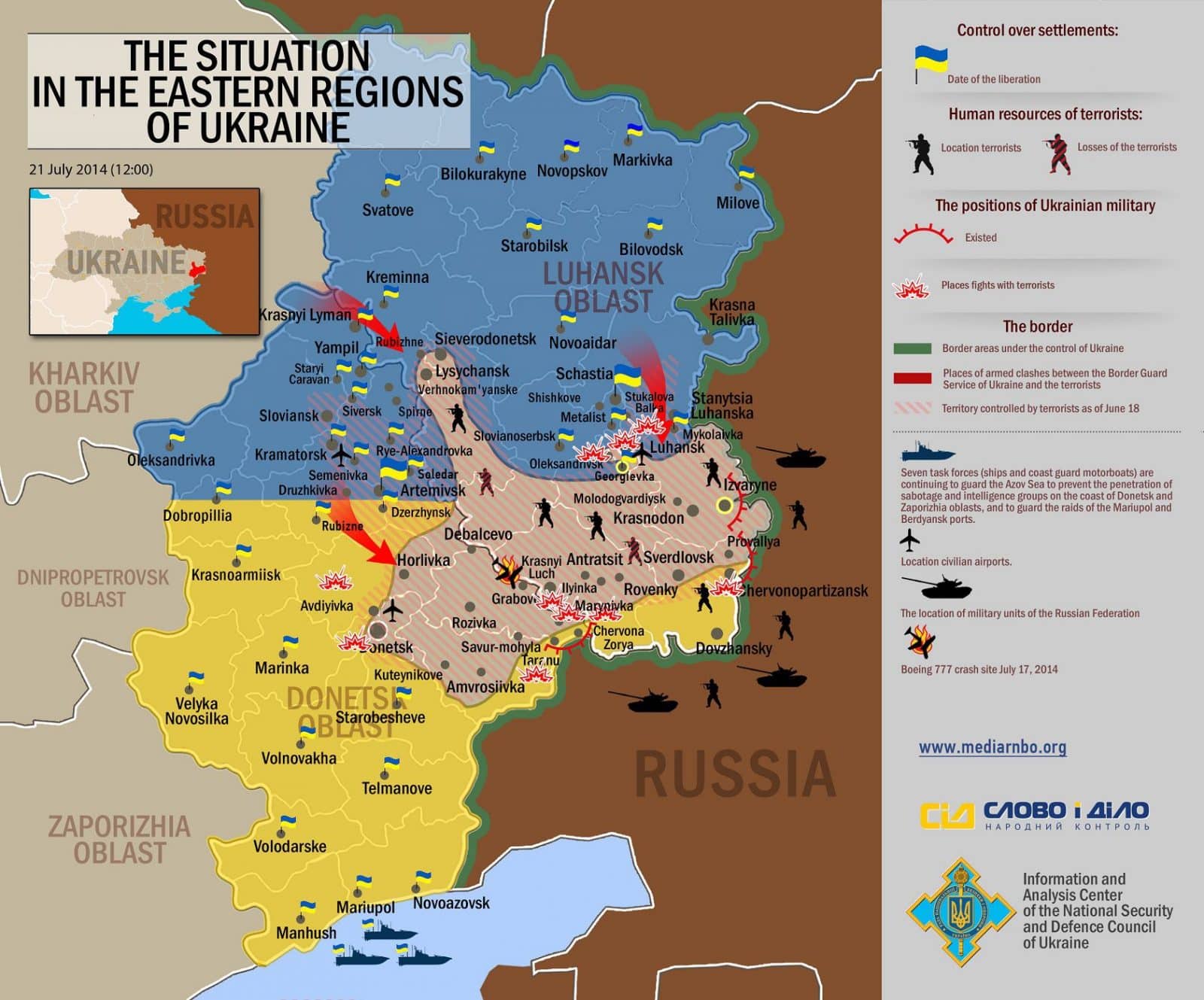 Map of Anti-terrorist Operation – 21.07.2014