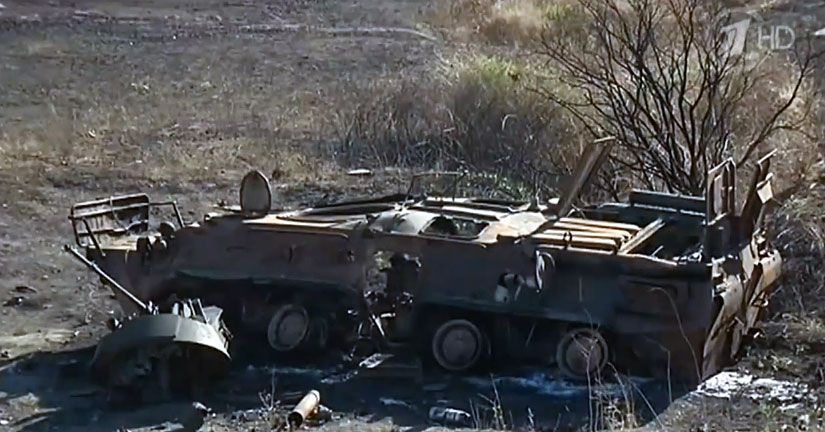 Destroyed Russian BTR-82A Armoured Personnel Carrier