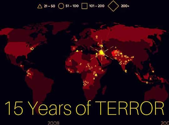 15 years of terror. A time-lapse map of all big terrorist attacks in 2000-2015 (Video)