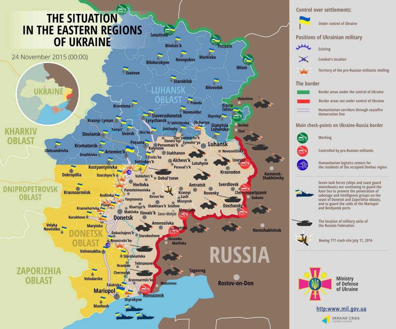 In Ukraine intensive combat actions across the front lines. Map