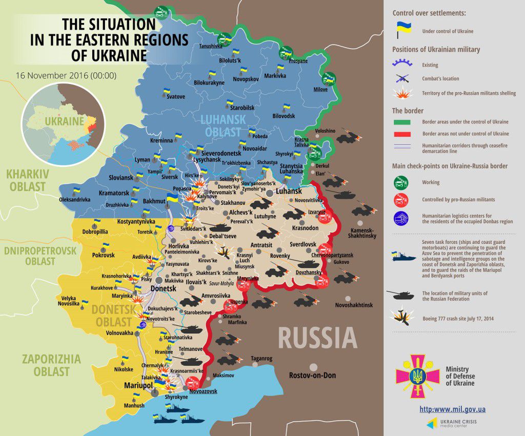 Situation in Donbas November 16, 2016 Ukraine conflict map