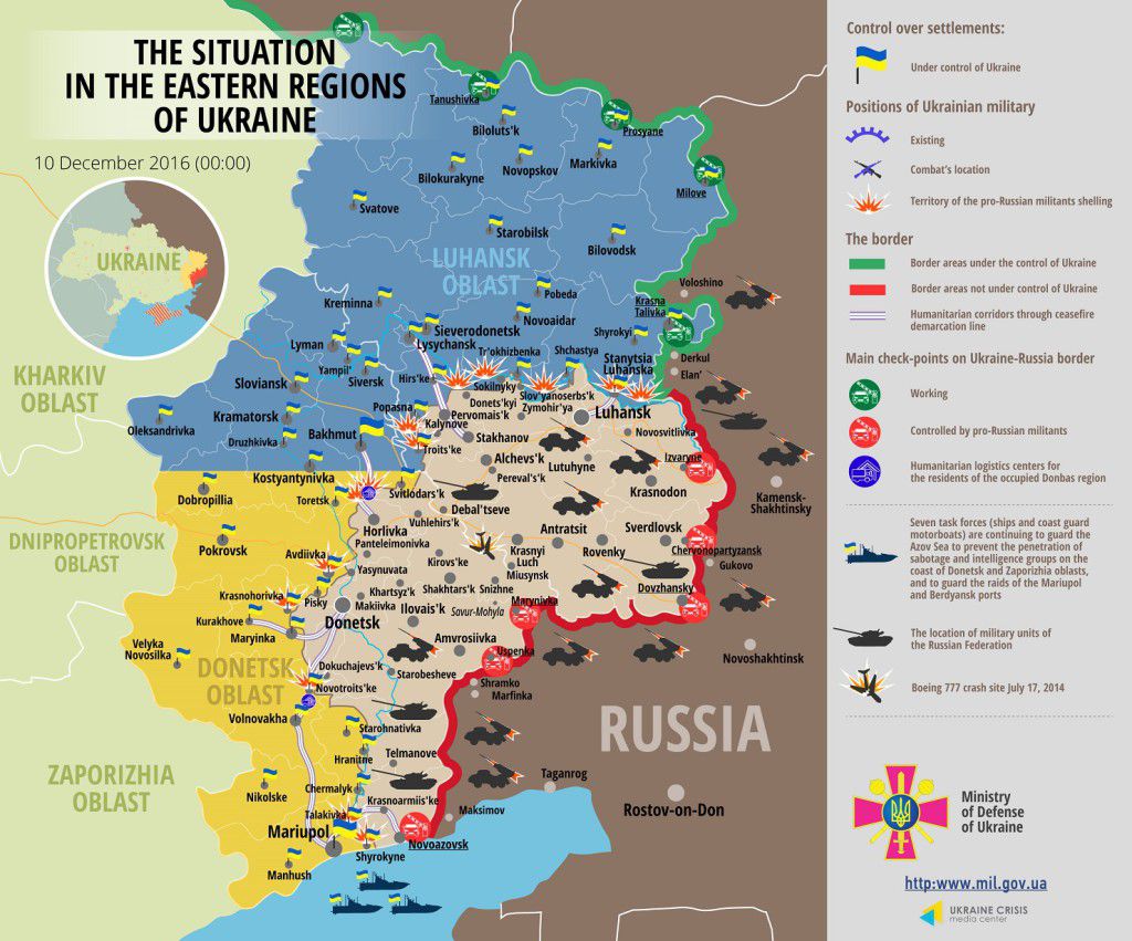 Situation in Donbas December 10, 2016 Ukraine conflict map