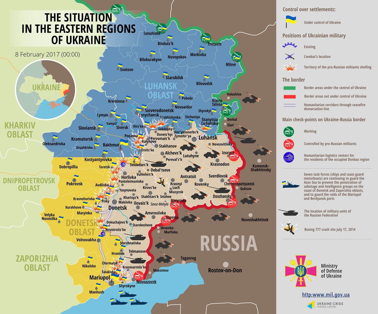 Situation in Donbas February 08, 2017 Ukraine conflict map