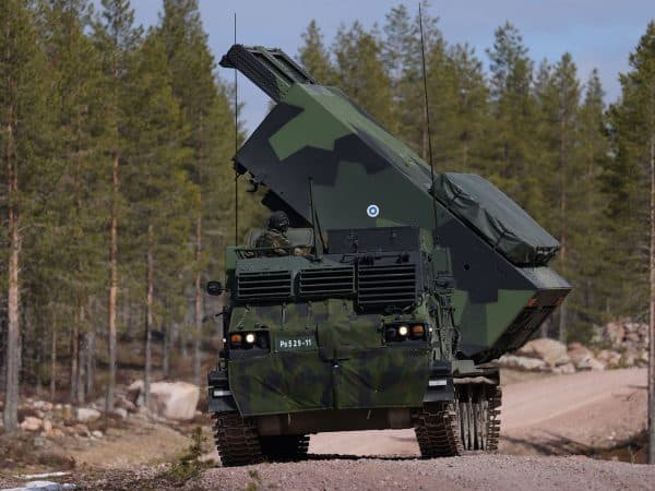 ROVANIEMI, FINLAND - MAY 23: An M270 MLRS heavy rocket launcher of the Finnish military participates in the LIST 22 live-fire Lightning Strike military exercises at the Rovajärvi training grounds on May 23, 2022 near Rovaniemi, Finland. Finland, after decades of neutrality, is applying along with Sweden for membership in the NATO military alliance as a consequence of Russia's military invasion and ongoing war in Ukraine. Russia, which shares a 1,340km long border with Finland, has reacted angrily to the move and has shut down all natural gas exports to Finland in response. (Photo by Sean Gallup/Getty Images)